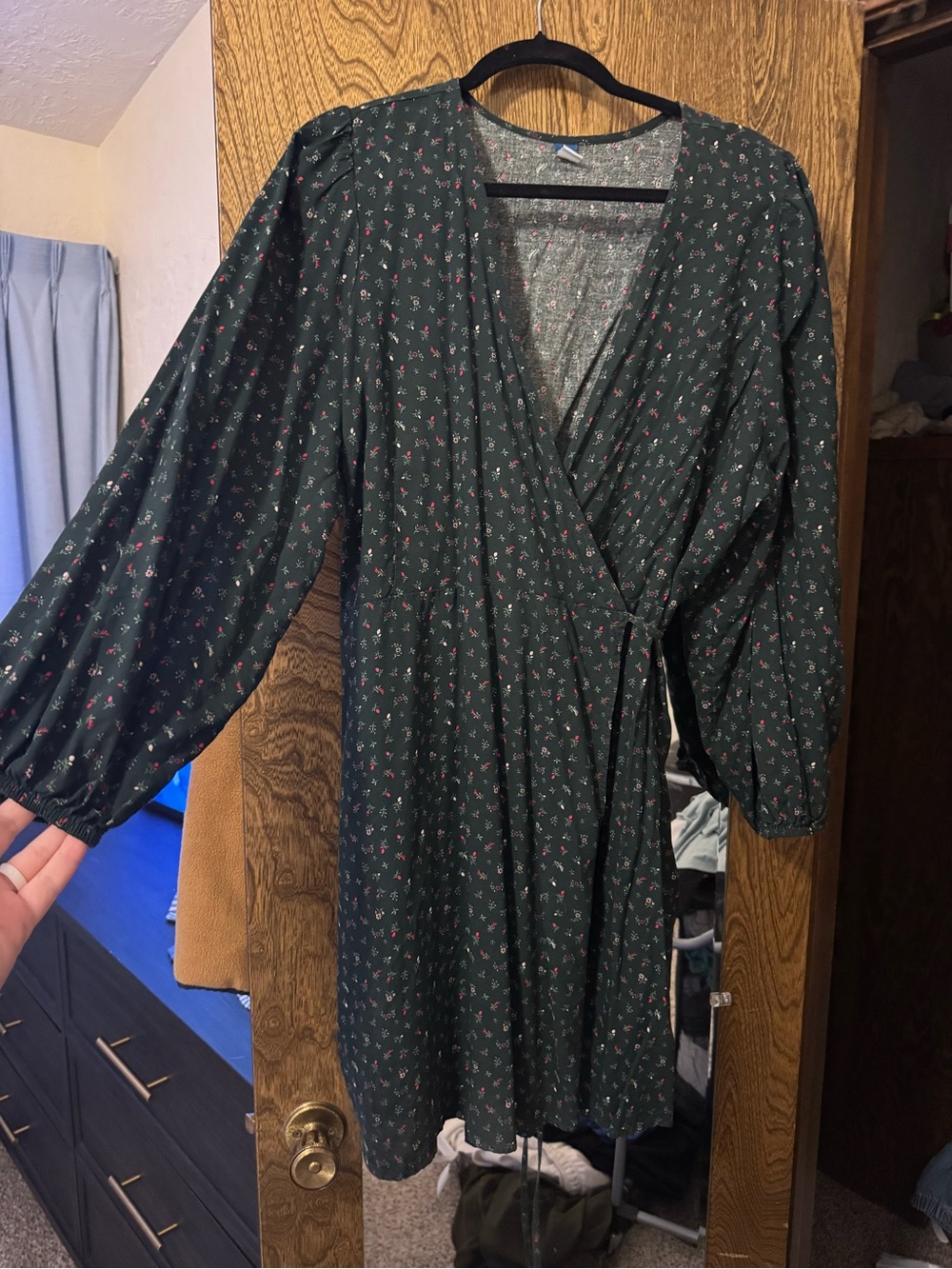 Old Navy Dark Green Floral Dress with Pink and White Accents